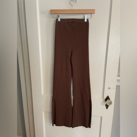 SIR THE LABEL Sylvie Chocolate Brown Ribbed Flare Slit Pants Size 2 - Picture 8 of 12